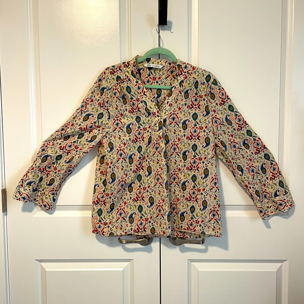 Zara Multicolor Patterned Button-Up Blouse - Picture 1 of 4